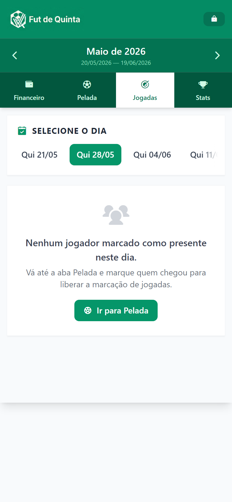 Tela de pontuação do app