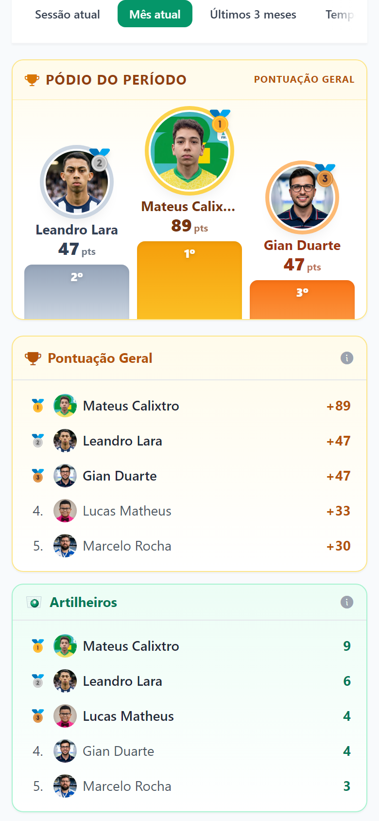 Tela do app FutDeQuinta